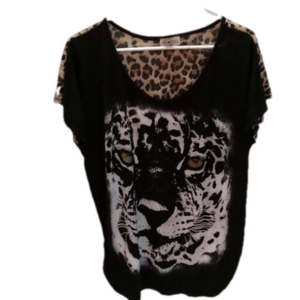 ( 34)  FREE KISSES LEOPARD PRINT SHORT SLEEVES TSHIRT SIZE 2X LIGHTWEIGHT